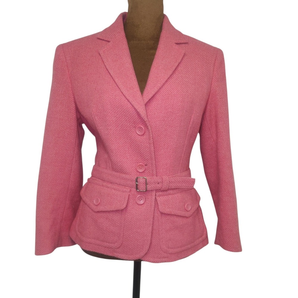 Express Blazer Womens Size 8 Pink Wool Blend Jacket Belted Career Office